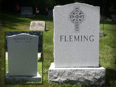 Barre Grey Granite Upright Monument Fleming Memorial Celtic Cross Carving