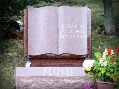 Red Granite Upright Monument Unique Shaped Memorial Floyd Memorial Shaped Like Bible Book of Life Memorial