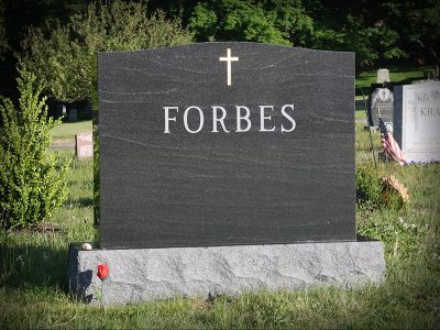 American Black Granite Upright Monument Forbes Memorial with Gold Cross