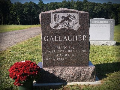 Dakota Mahogany Upright Monument Gallagher Memorial with Religious Carving