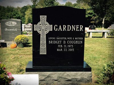 Black Granite Upright Monument Gardner Memorial with Celtic Cross