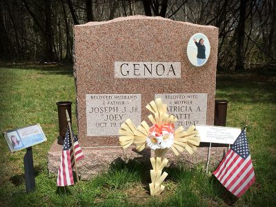 North American Pink Granite Upright Monument Genoa Memorial with Porcelain