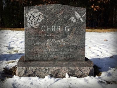 Arora Granite Upright Monument Gerrig Memorial with Custom Carving of Tattoo