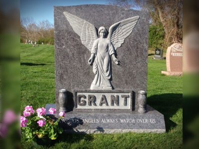 Bahama Blue Granite Upright Monument Grant Memorial with Angel Sculpture