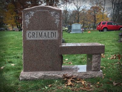 North American Pink Granite Upright Monument with Bench Grimaldi Memorial