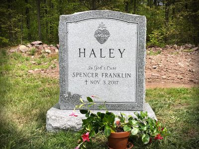 Barre Gray Granite Upright Monument Haley Memorial Religious Heart Carving