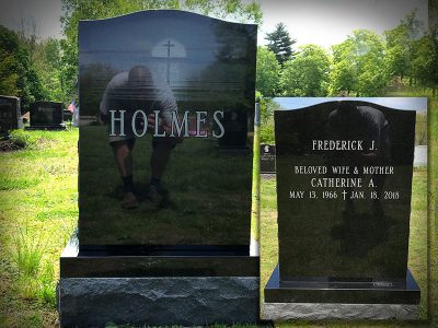 Black Granite Upright Monument Holmes Memorial with Sunset Etching