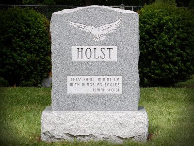 Gray Granite Upright Monument Holst Memorial with Eagle Carving