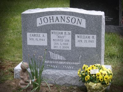 Barre Gray Granite Upright Monument Johanson Memorial with Viking Boat Carving