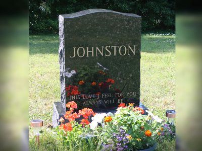 Black Granite Upright Monument Johnston Memorial with Gold Lithochrome