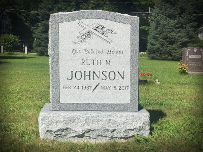 Barre Gray Granite Upright Monument Johnson Memorial with Symbolic Rolling Pin Dash