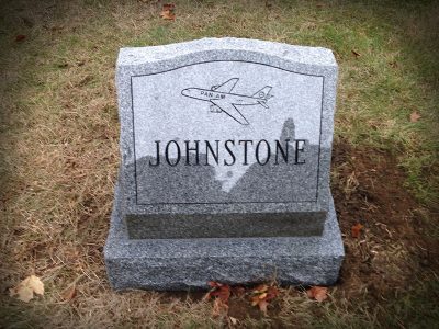Barre Gray Granite Slant Memorial Johnstone with Plane Carving