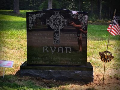 Black Granite Upright Monument Ryan Memorial with Celtic Cross Carving