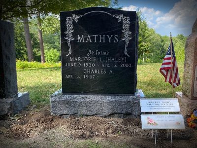 American Black Granite Upright Monument Mathys Memorial Flower Ribbon Border je taime