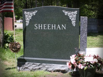 Oliver Green Upright Monument Sheehan Memorial Shamrock Carving