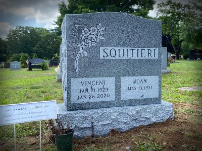 Barre Gray Granite Upright Memorial Squitieri Monument Cross and Flower Carving