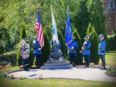 Massachusetts State Police Memorial Triangular Black Granite Monument Tribute In Stone