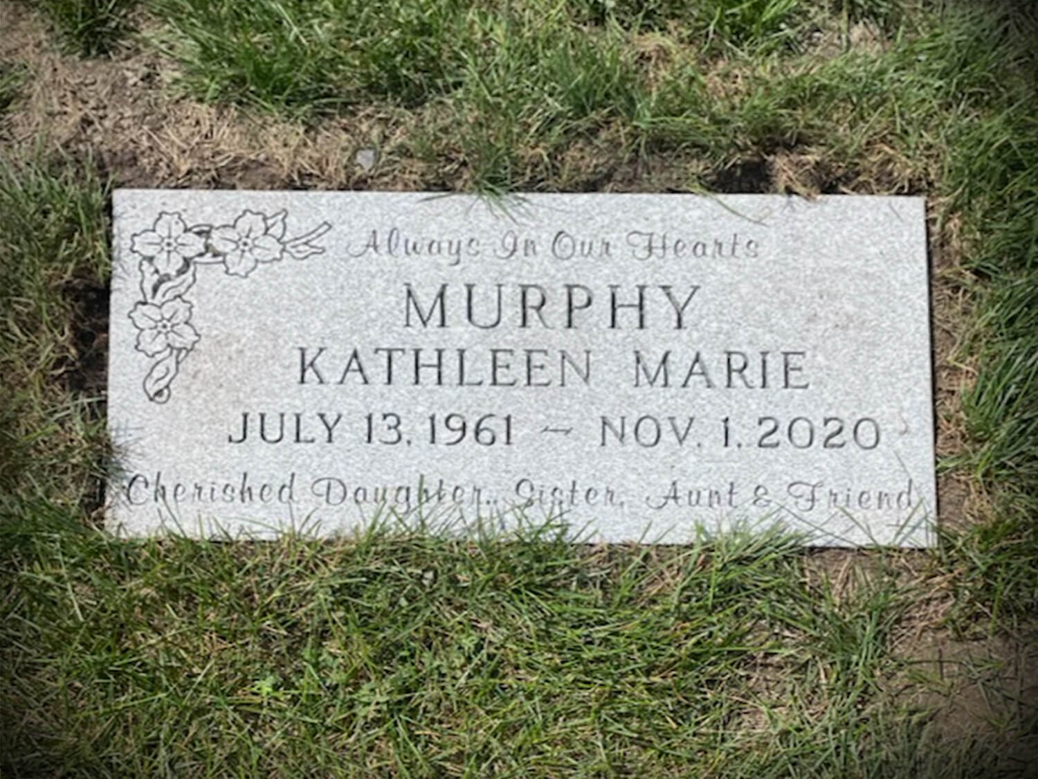 Always In Our Hearts Barre Gray Vermont American Granite Marker Murphy Lasting Tribute In Stone Foot Marker
