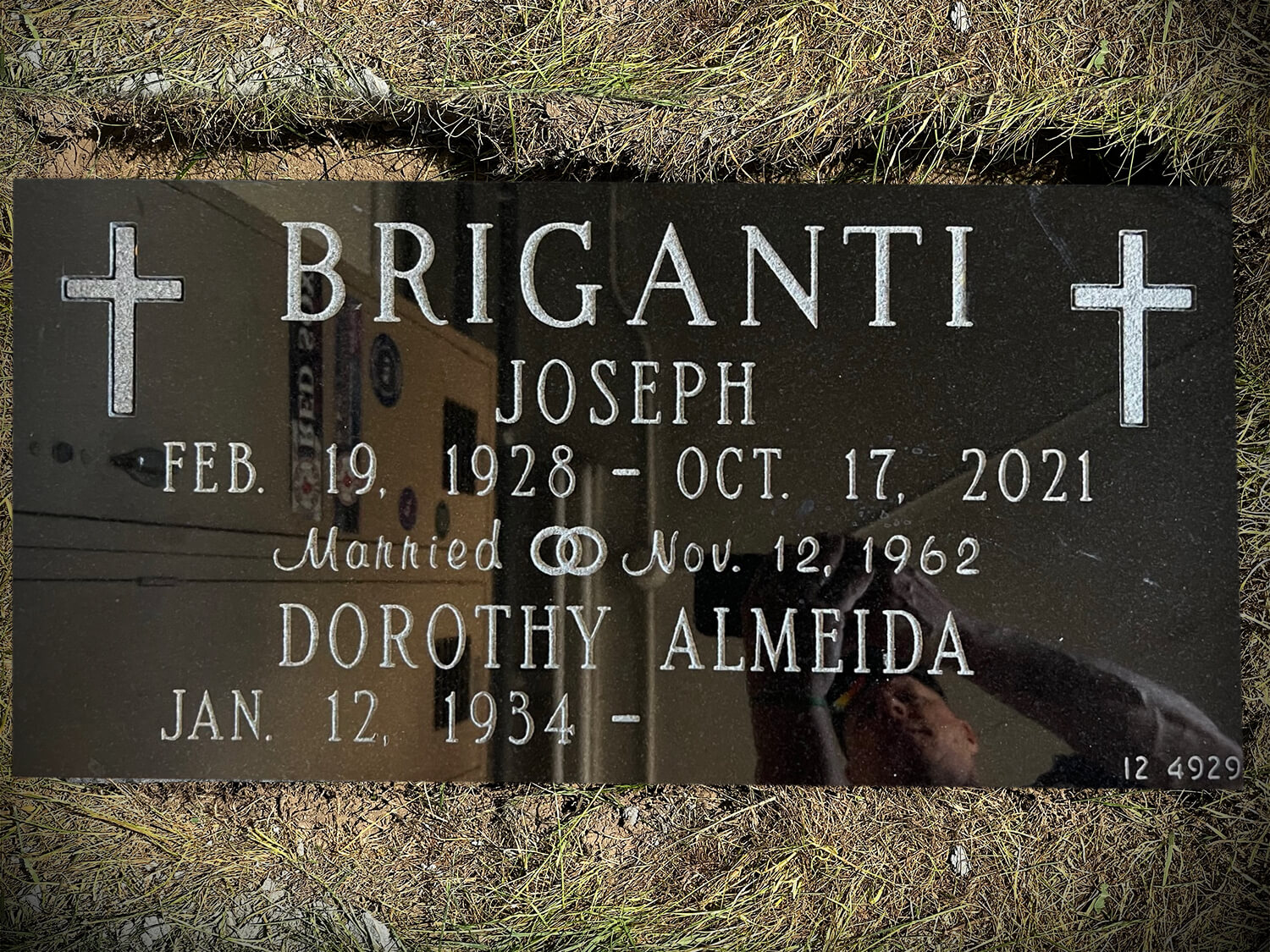Briganti Black granite Marker Memorial Flat Flush Cemetery Marker Custom Cross Carving Special Designation
